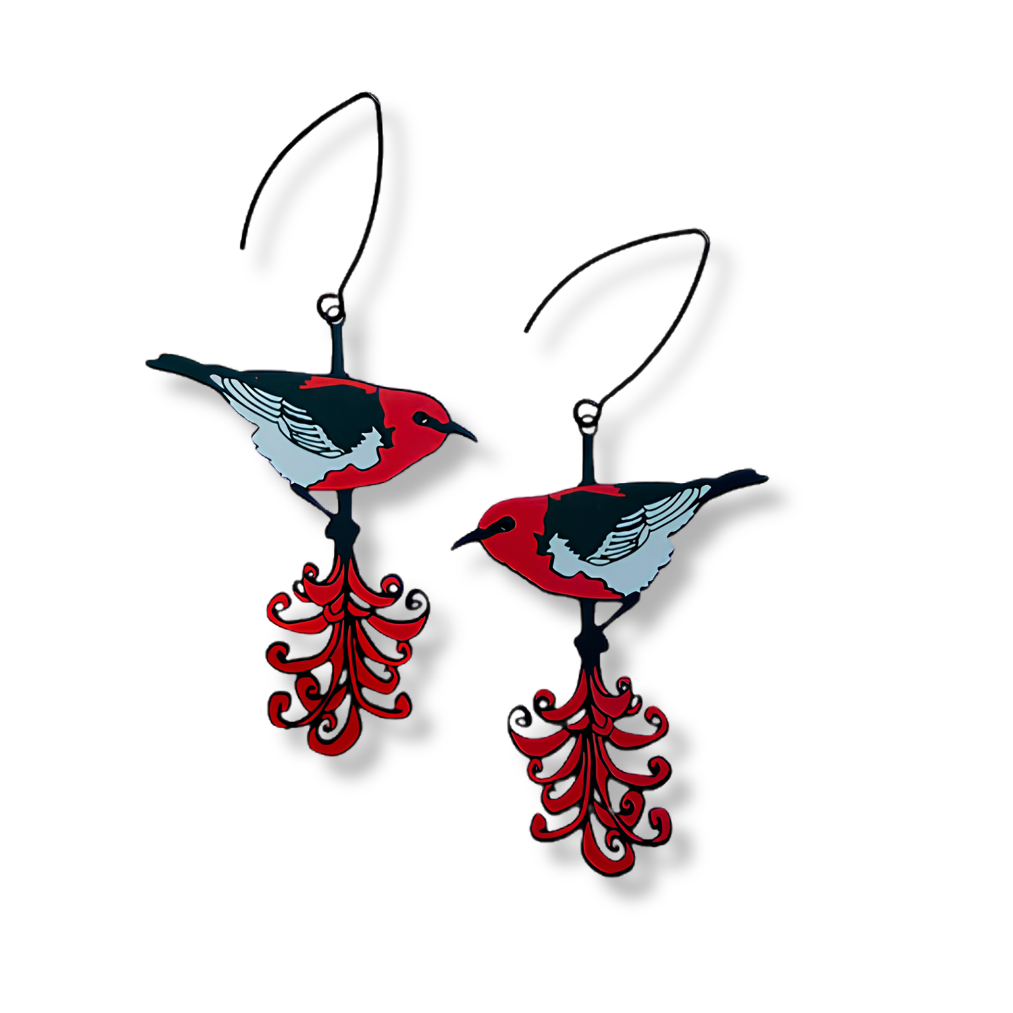 Denz Scarlet Honeyeater Earrings | Black, Grey & Red