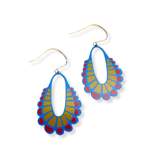 Denz Midi Spring Shape Earrings | #5 Blue, Yellow & Red