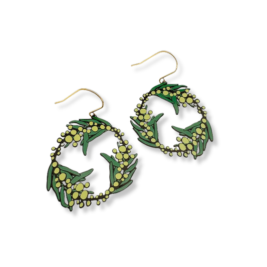 Denz Wattle Wreath Earrings | Green & Yellow