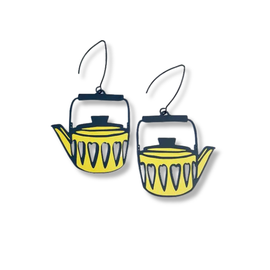 Denz Tea Pot Earrings | Black & Yellow