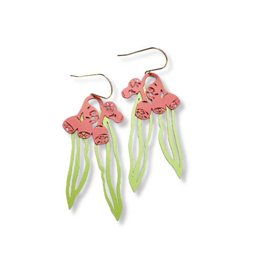 Denz Gumnut & Leaf Dangle Earrings | Green & Raspberry