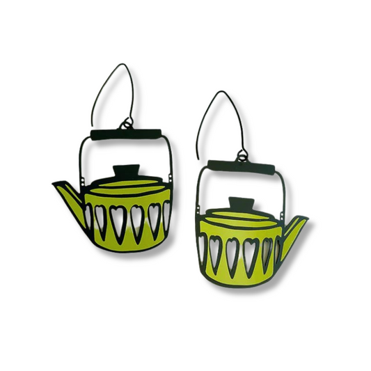 Denz Tea Pot Earrings | Black & Chartreuse