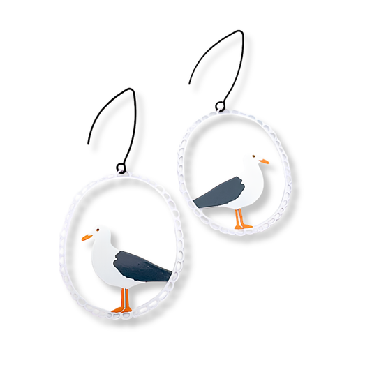 Denz Seagull Earrings | White, Grey & Orange
