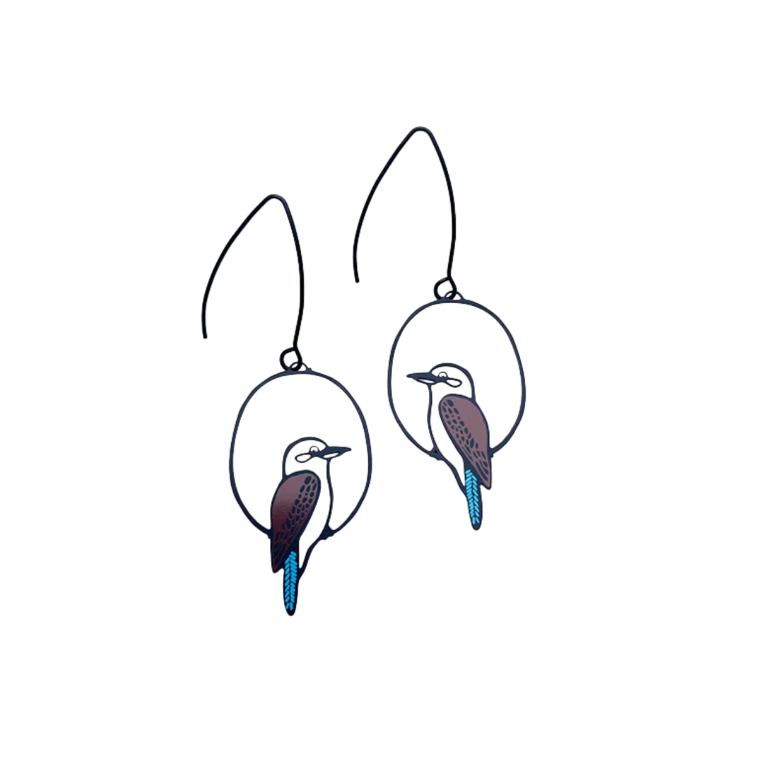 Denz Mini Kookaburra Earrings | Black, Brown & Blue