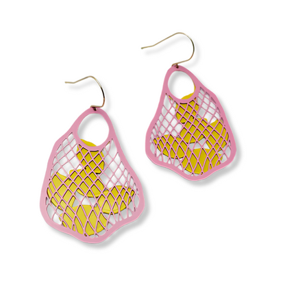 Denz String Bag Earrings | Pink with Lemons