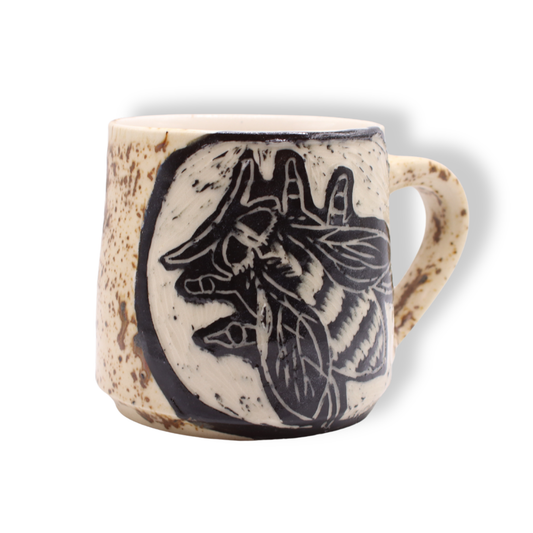 Donna Saunders Ceramics Carved Mug | Blue Banded Bee #1