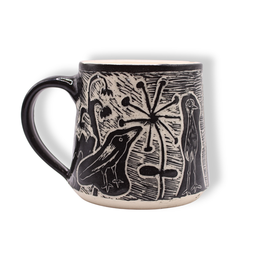 Donna Saunders Ceramics Carved Mug | Birds #1