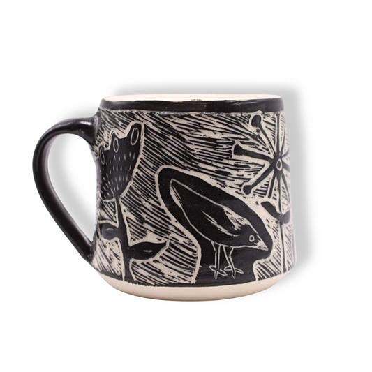 Donna Saunders Ceramics Carved Mug | Magpie #2