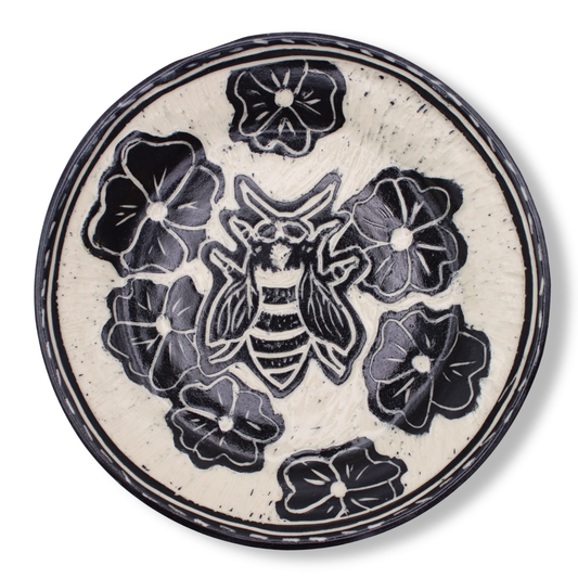Donna Saunders Ceramics Carved Side Plate | Blue Banded Bee #2
