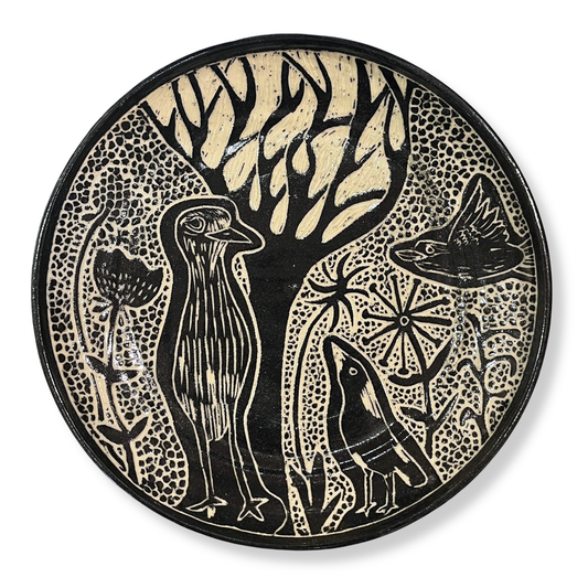 Donna Saunders Ceramics Carved Side Plate | Curlew, Magpie & Kookaburra