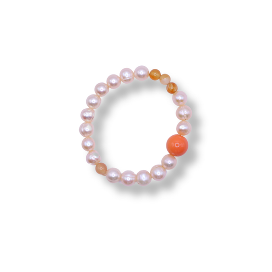 Draper Jewels Bracelet | Pink Freshwater Pearl with Orange Agate & Glass Bead