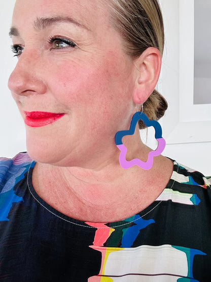 Each to Own Split Fluffy Hoop Earrings | Denim & Pink