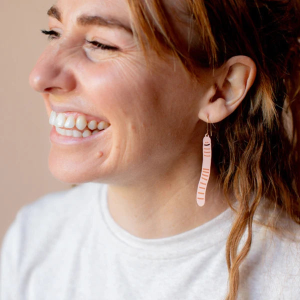 Denz Earth Worm Earrings in Peach