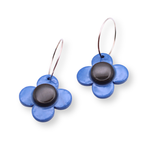 Erin Lightfoot Earrings | Blue Flower Hoops