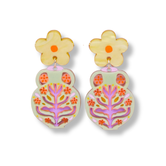 Flowature Fleur Vase Earrings | Lemon Olive