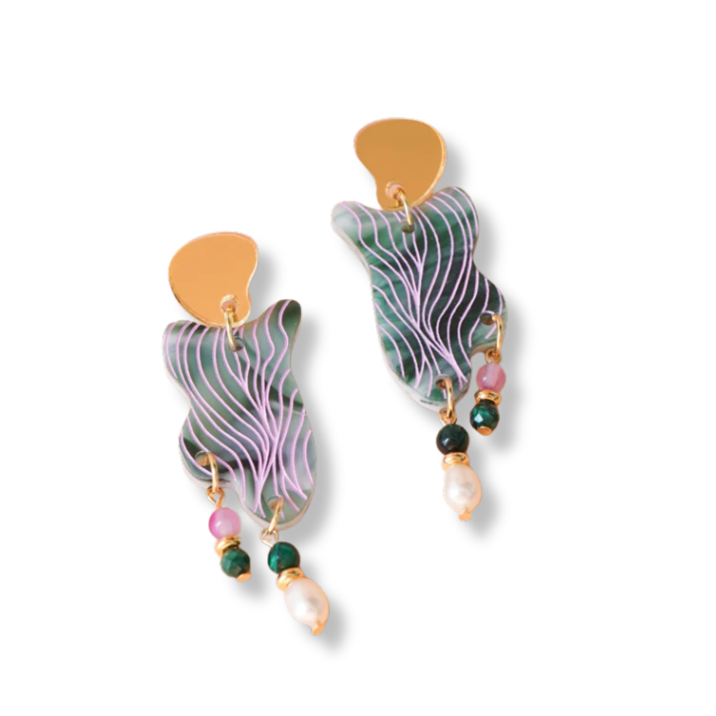 Flowature Sea Shell Earrings | Evergreen and Pink
