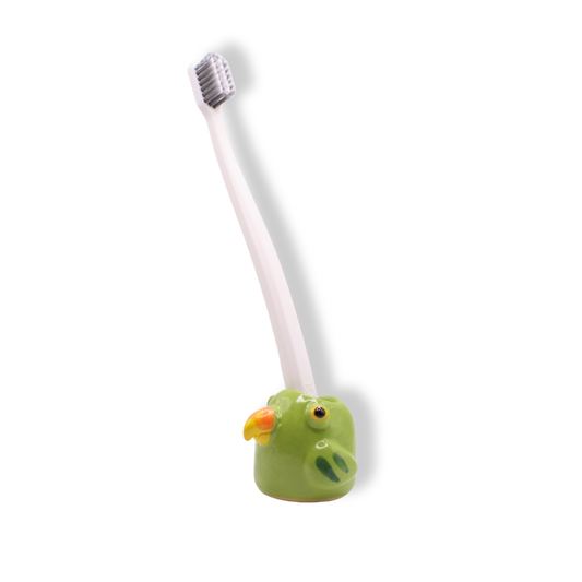 Green Bird Ceramics Parrot Toothbrush Holder | Green