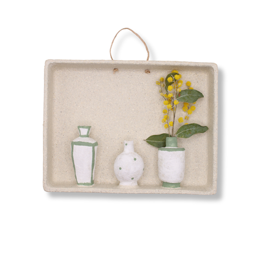 Illy's Wall Dark Stoneware Bookshelf | Three Vases