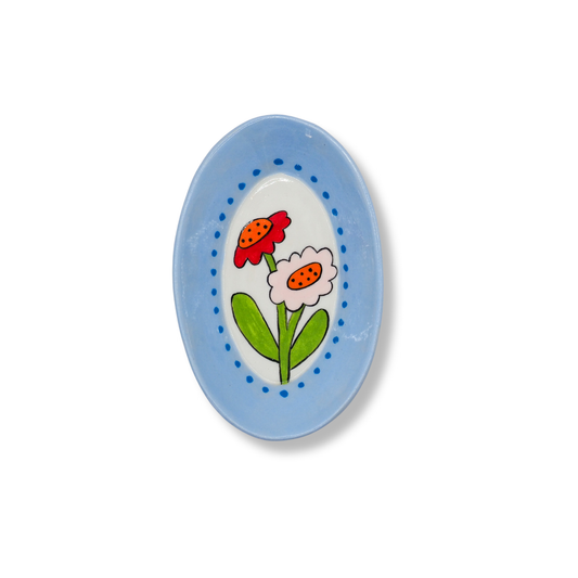 Kathy Gardiner Floral Oval Dish | Duo of Red & Pink Flowers