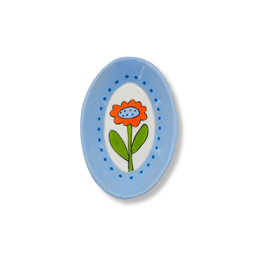 Kathy Gardiner Floral Oval Dish | Single Orange Flower