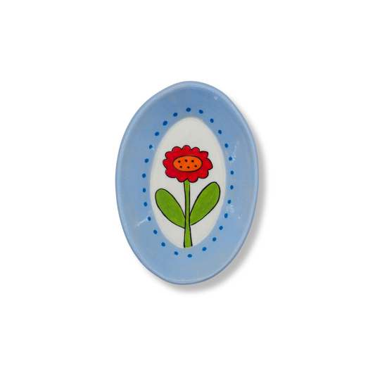 Kathy Gardiner Floral Oval Dish | Single Red Flower