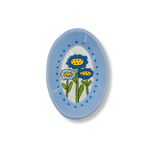 Kathy Gardiner Floral Oval Dish | Trio of Blue Flowers