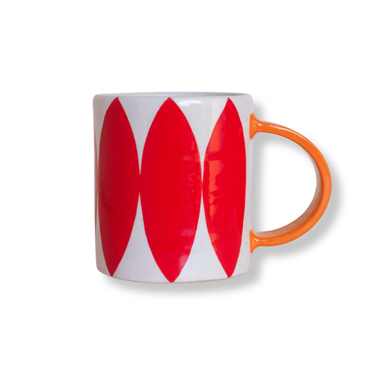 Kathy Gardiner Mad Hatter Ceramic Mug | Red & Light Pink