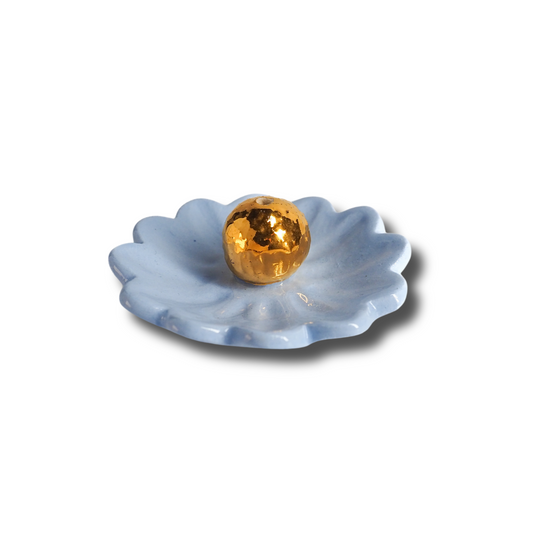 Kathy Gardiner Floral Essence Incense Holder | Light Blue & Gold