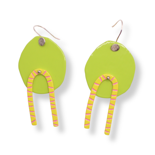 Katie Stormonth Earrings | Circle & Arch Hook Green & Yellow