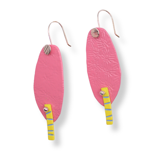 Katie Stormonth Earrings | Oval & Stick Hook Pink & Yellow