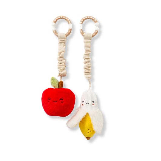 Living Textiles Co. 2 Pack Stroller Toys | Apple & Banana