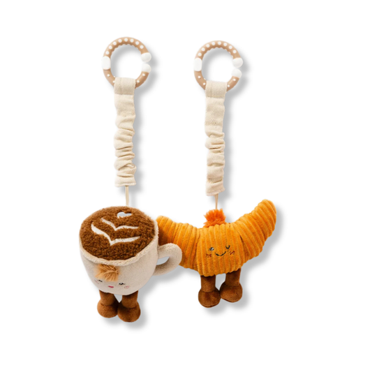Living Textiles Co. 2 Pack Stroller Toys | Coffee & Croissant