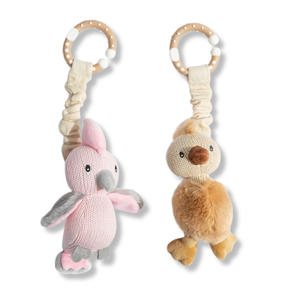 Living Textiles Co. 2 Pack Stroller Toys | Galah & Emu