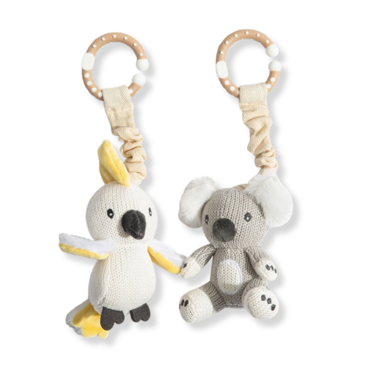 Living Textiles Co. 2 Pack Stroller Toys | Koala & Cockatoo