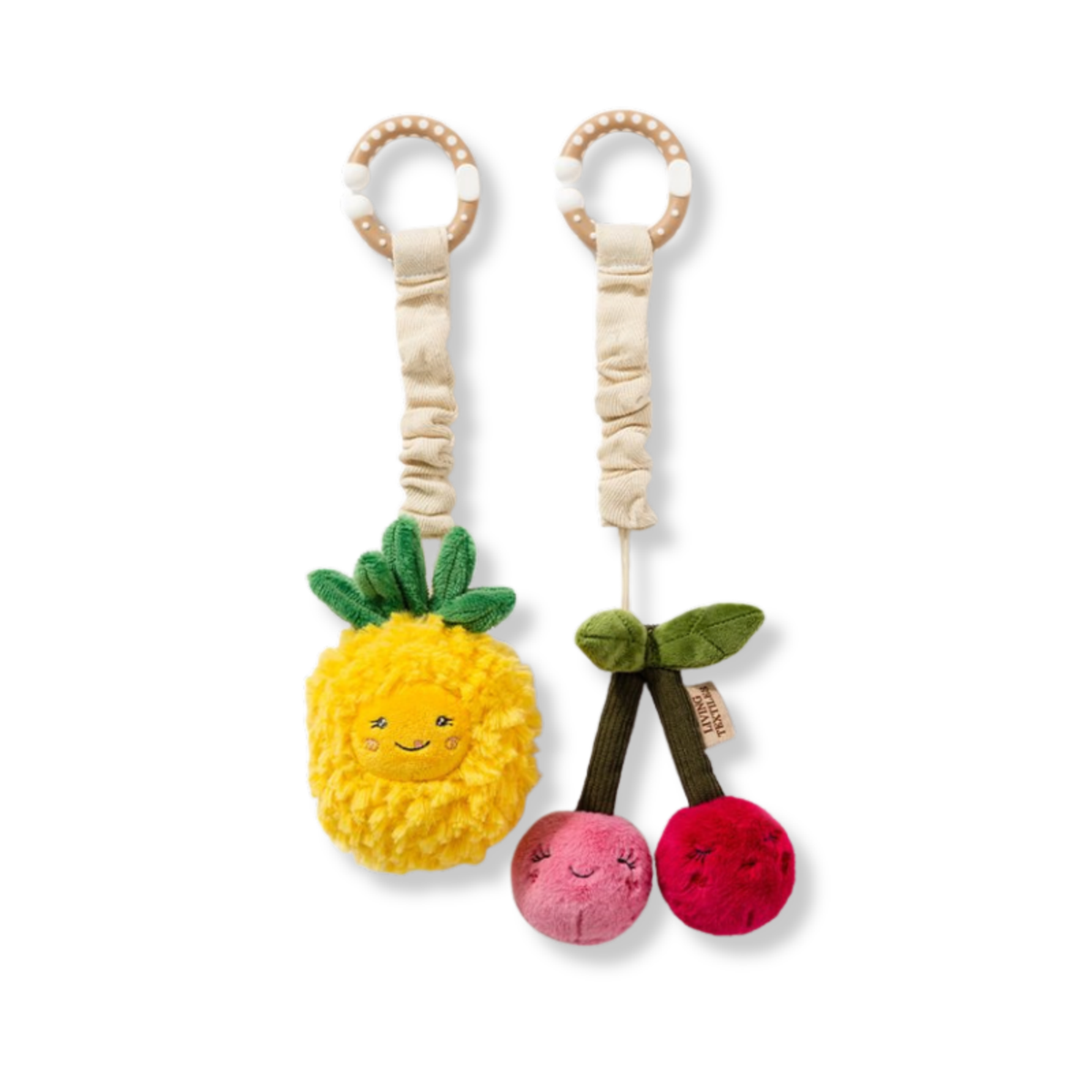 Living Textiles Co. 2 Pack Stroller Toys | Pineapple & Cherries