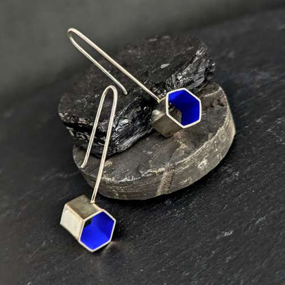 Mari Hirata Earrings | Deepest Blues Hex Drops