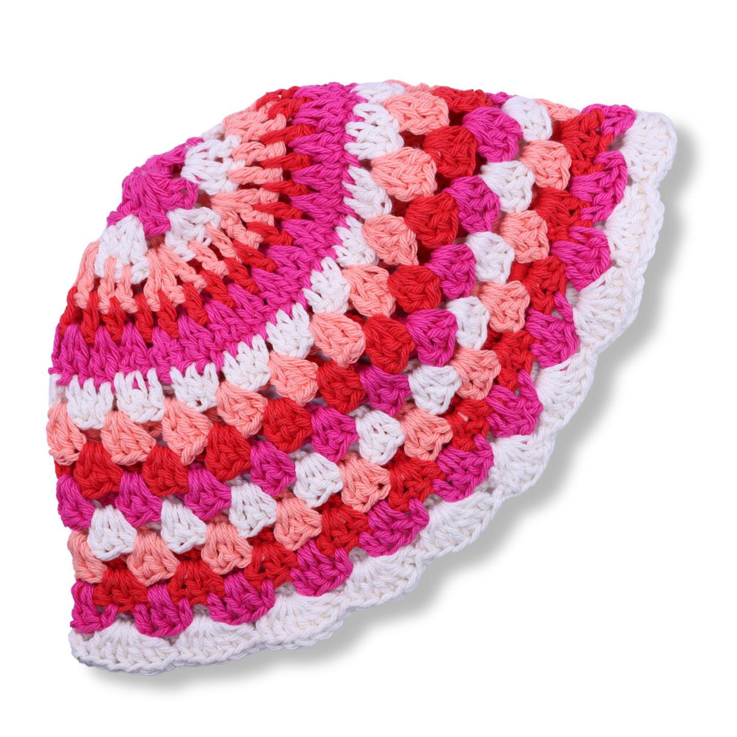 Mary Mary Hand Crocheted Hat #7 | Peach, Crimson, Magenta & White