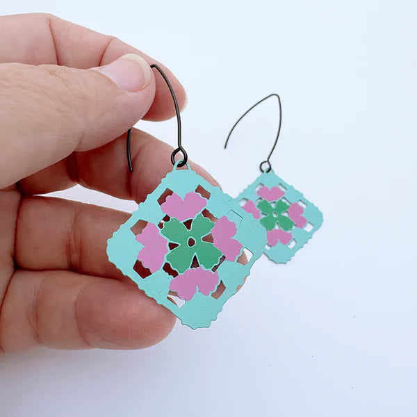 Denz Granny Square Earrings | Aqua
