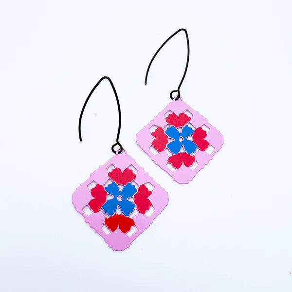 Denz Granny Square Earrings | Pink