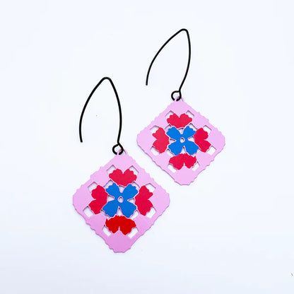 Denz Granny Square Earrings | Pink