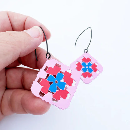 Denz Granny Square Earrings | Pink