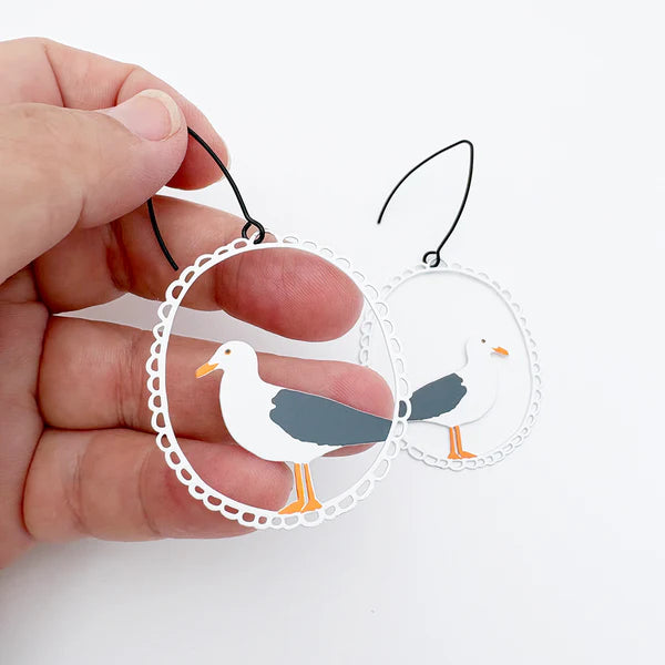 Denz Seagull Earrings | White, Grey & Orange