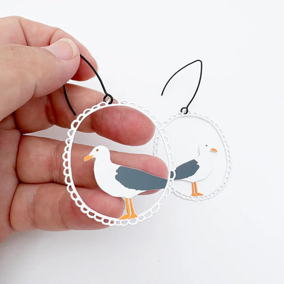 Denz Seagull Earrings | White, Grey & Orange
