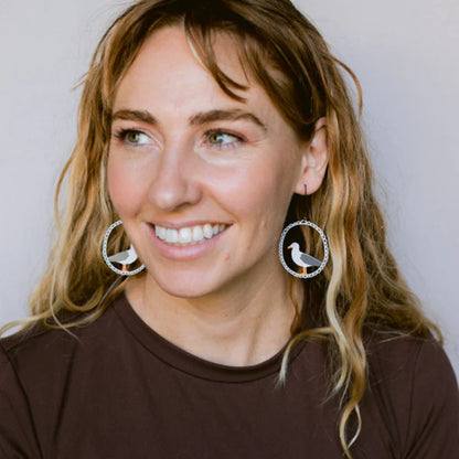 Denz Seagull Earrings | White, Grey & Orange