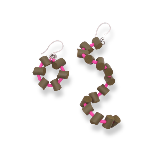 Mika's Design Pin Earrings | Khaki & Pink