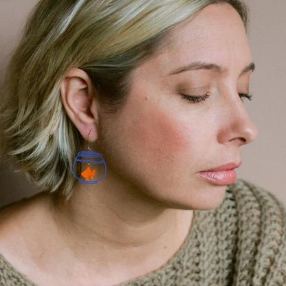 Denz Mini Fishbowl Earrings | Orange & Blue