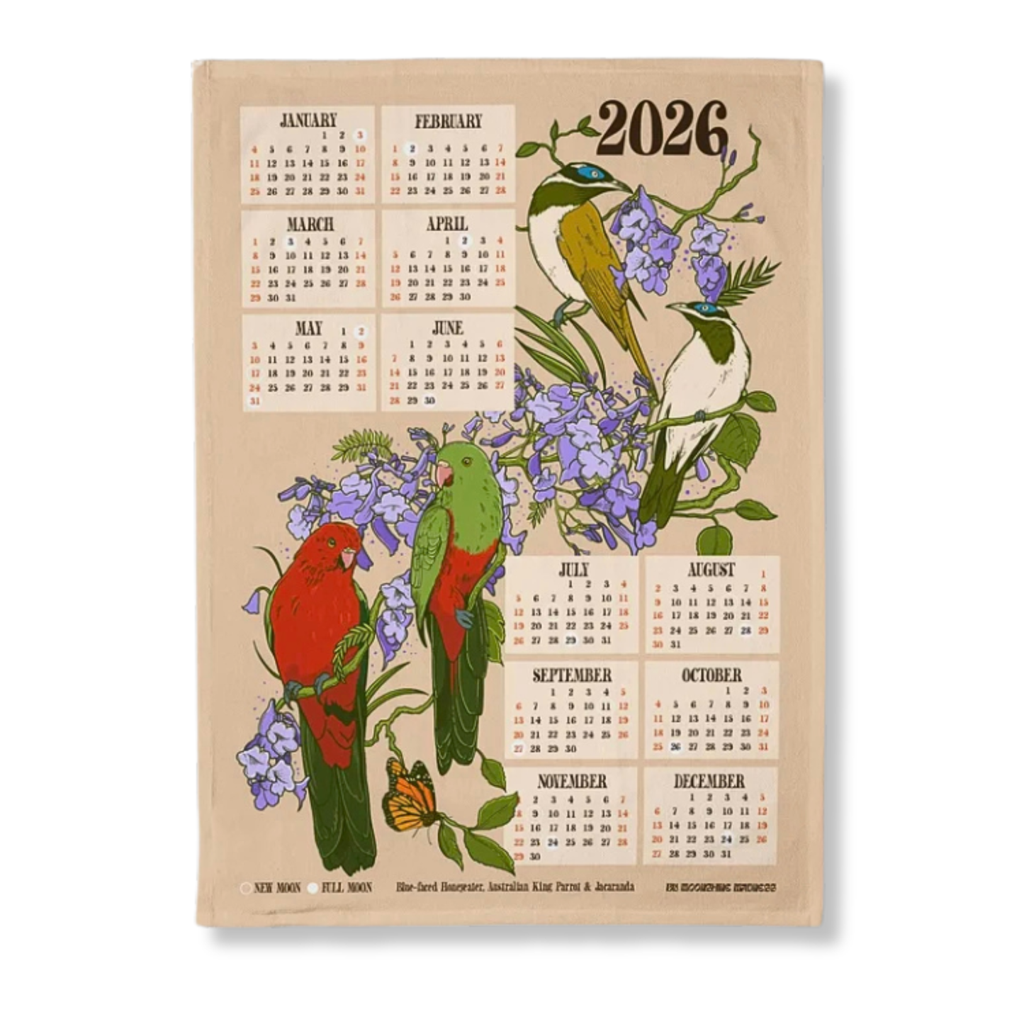 Moonshine Madness 2026 Calendar Tea Towel | Cream