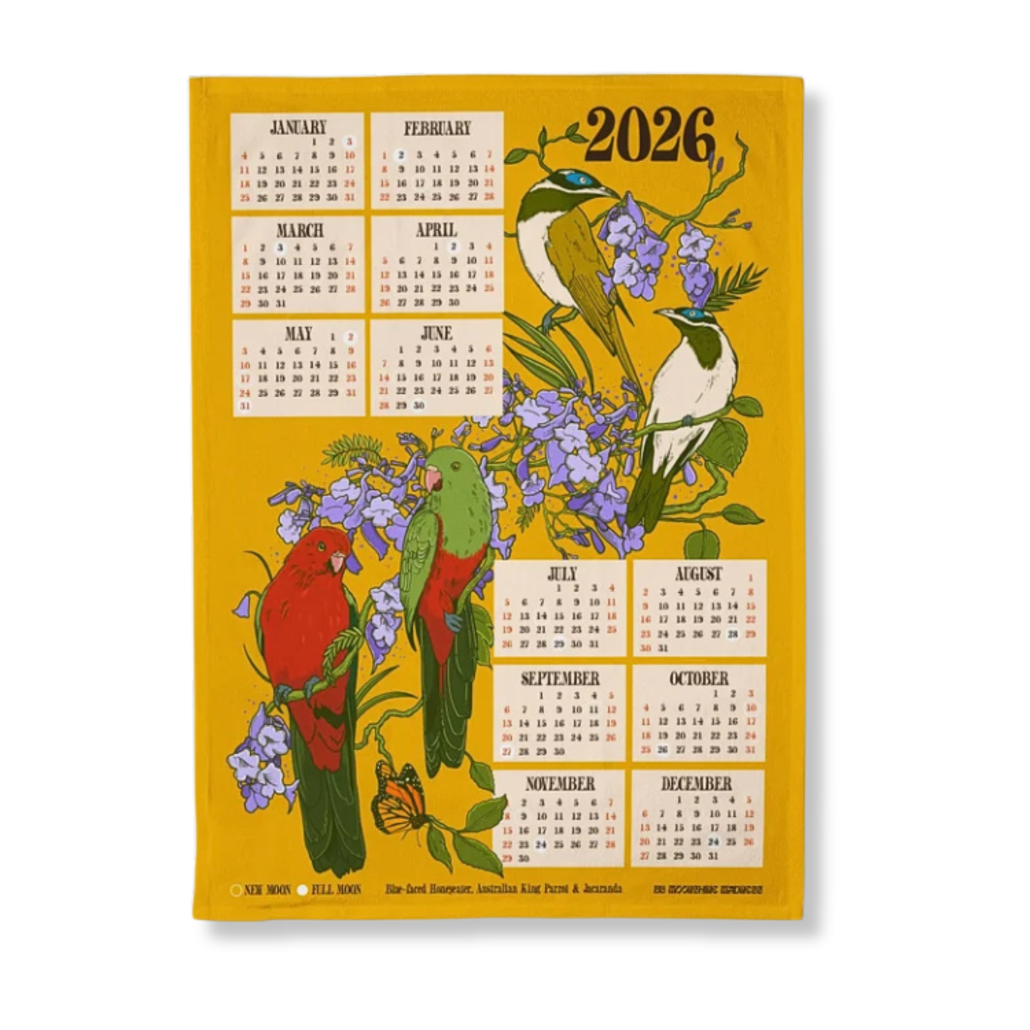 Moonshine Madness 2026 Calendar Tea Towel | Yellow