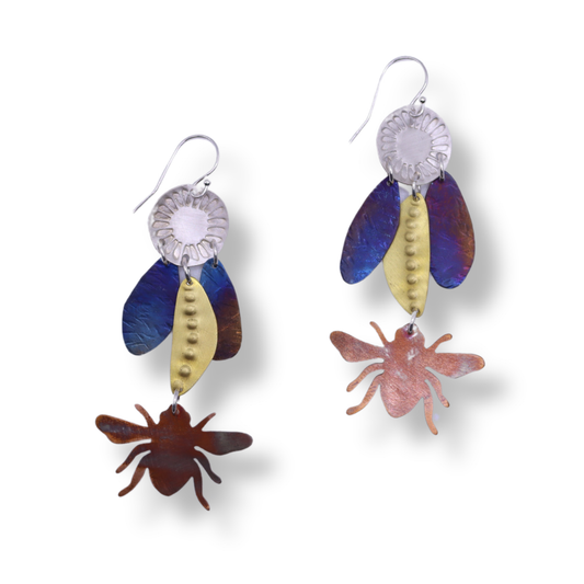 Nicole Jakins Earrings | Bee with Leaf & Drop