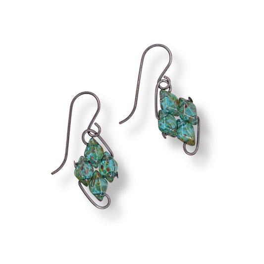 Paula Dunlop Diamond Wirework Earrings | Transparent Mottled Sea Green